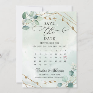 Elegant Boho Greenerage Foliage Gold Geometric Save The Date
