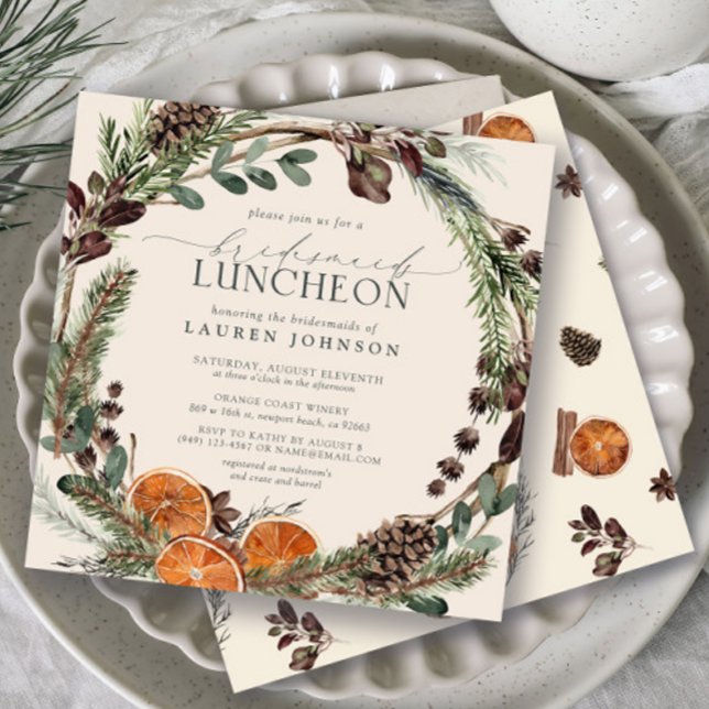 Elegant Boho Greenery Citrus Bridesmaids Luncheon Einladung (Bridesmaids Luncheon Invitation!)