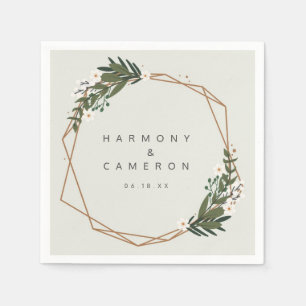 Elegant Boho Greenery Gold Geometric Wedding Serviette