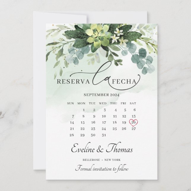 Elegant Boho grüne Succulents reserva la fecha Save The Date (Vorderseite)