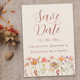 Elegant Boho Herbst Wildblumen Terrakotta Hochzeit Save The Date