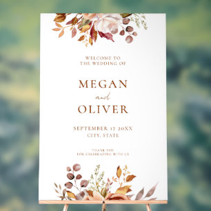 Elegant Boho Herbstflorale Hochzeit Willkommen Acrylschild