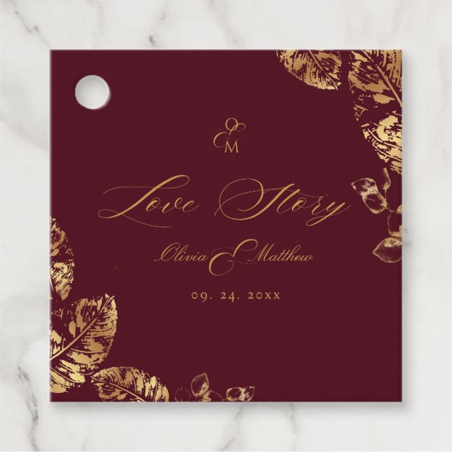 Elegant Boho | Herbsthochzeit in Burgund und Gold Geschenkanhänger (Vorderseite)