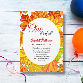 Elegant Boho Herbstlaubs Land 1. Geburtstag Einladung