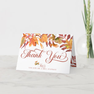Elegant Boho Herbstlaubs Rustikale Herbsthochzei Dankeskarte