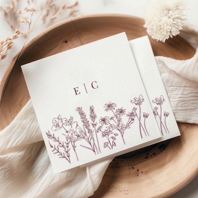 Elegant Boho Lila Wildblume Erste Hochzeit Serviette (Von Creator hochgeladen)