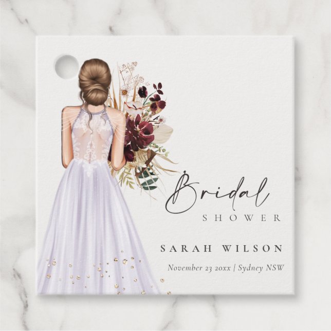 Elegant Boho Lilac Wedding Gown Brautparty Geschenkanhänger (Vorderseite)