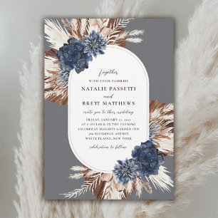 Elegant Boho Navy and Brown Florals Oval Wedding  Einladung