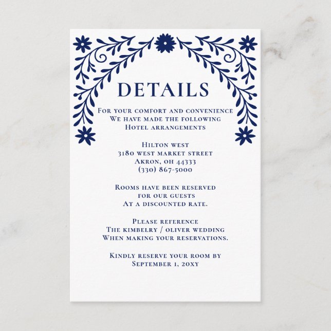 Elegant Boho Navy Floral Wedding Begleitkarte (Vorderseite)
