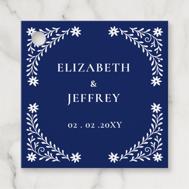 Elegant Boho Navy Floral Wedding Geschenkanhänger (Vorderseite)