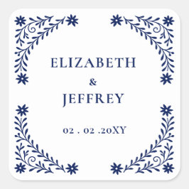 Elegant Boho Navy Floral Wedding Quadratischer Aufkleber