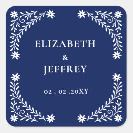 Elegant Boho Navy Floral Wedding Quadratischer Aufkleber