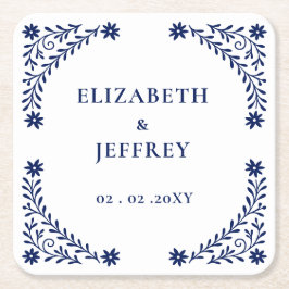 Elegant Boho Navy Floral Wedding Rechteckiger Pappuntersetzer