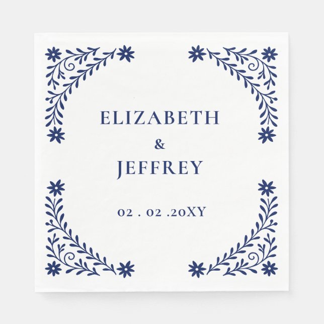 Elegant Boho Navy Floral Wedding Serviette (Vorderseite)