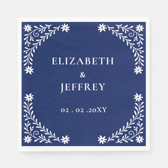 Elegant Boho Navy Floral Wedding Serviette (Vorderseite)