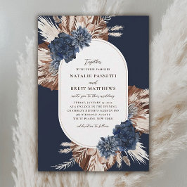 Elegant Boho Navy und Brown Florals Oval Wedding Einladung