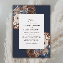 Elegant Boho Navy und Brown Florals Wedding Einladung