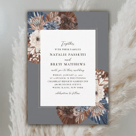 Elegant Boho Navy und Brown Florals Wedding Einladung