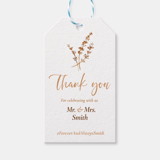 Elegant Boho Orange Blume Gastgeschenke Hochzeiten Geschenkanhänger (Vorderseite)