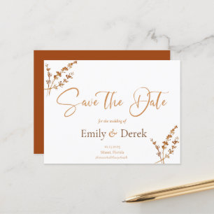 Elegant Boho Orange Blume Save the Date Po Postc Postkarte