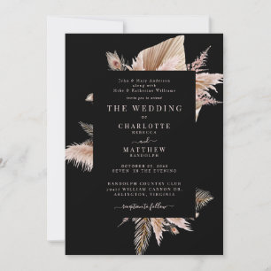 Elegant Boho Pampas Black Wedding Einladung