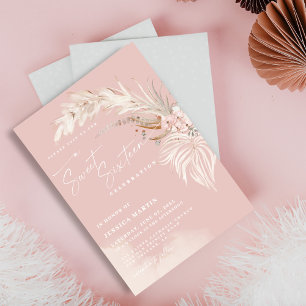 Elegant Boho Pampas Blush Sweet 16 Party Einladung