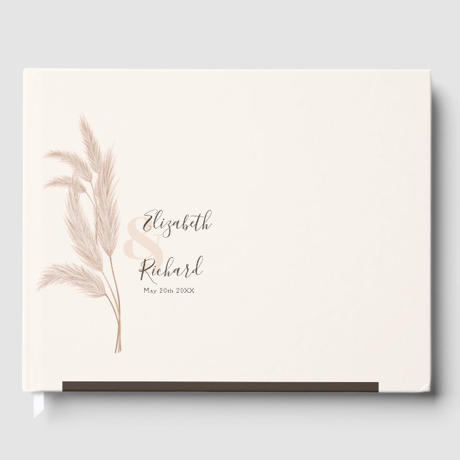 Elegant Boho Pampas Grass Moderne Hochzeit Gästebuch (Vorderseite)