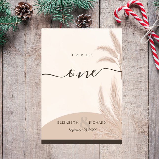 Elegant Boho Pampas Grass Moderne Hochzeit Tischnummer (Von Creator hochgeladen)