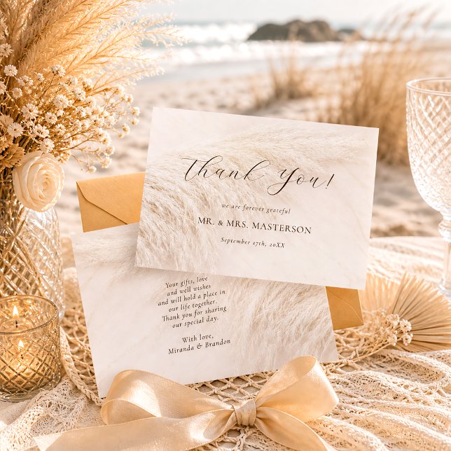 Elegant Boho Pampas Grass Wedding Dankeskarte (Von Creator hochgeladen)