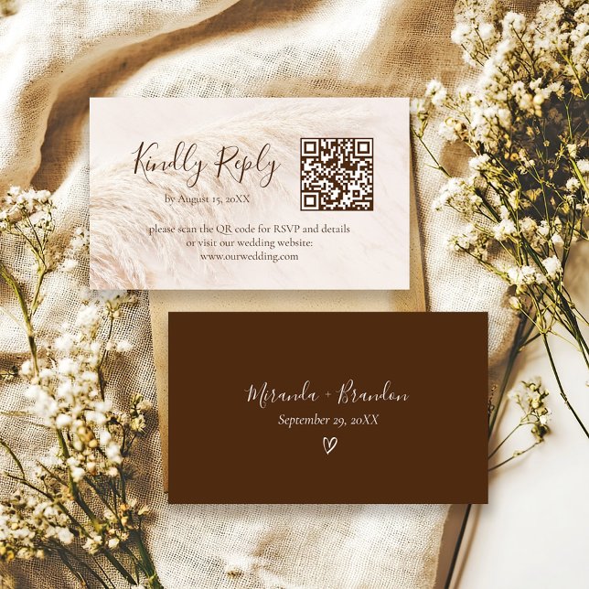 Elegant Boho Pampas Grass Wedding RSVP Card Begleitkarte (Von Creator hochgeladen)