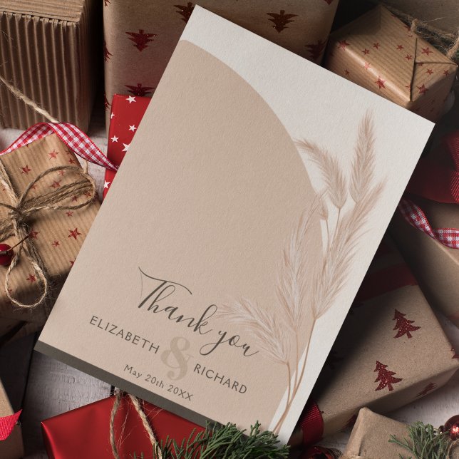 Elegant Boho Pampas Modern Wedding Dankeschön Kart Dankeskarte (Von Creator hochgeladen)