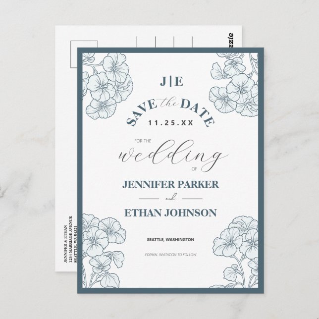 Elegant Boho Pansy Botanical Save the Date Postkarte (Vorne/Hinten)
