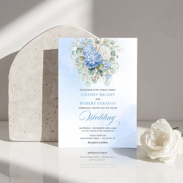 Elegant Boho Pastel Blue Hydrangea Wedding Invite Einladung (Elegant Boho Pastel Blue Hydrangea Wedding Invitation)