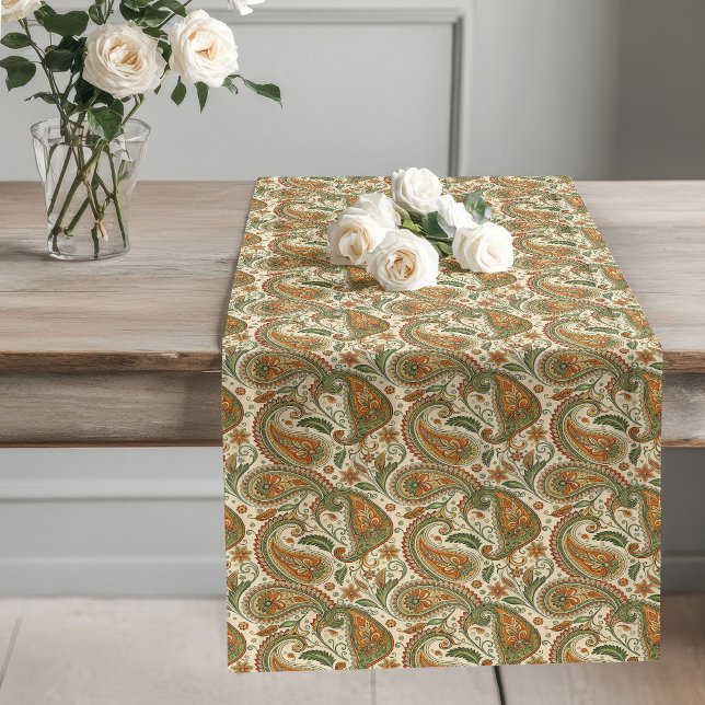 Elegant Boho Pastel Earthy Paisley Swirl Design Großer Tischläufer (Elegant Boho Pastel Earthy Paisley Swirl Design Long Table Runner)