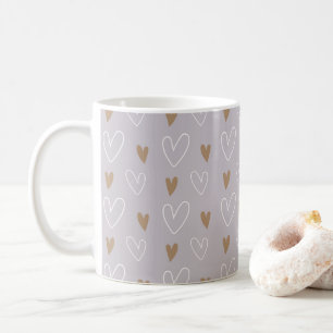 Elegant Boho Pastel Hearts Gray Gold Geschenk Kaffeetasse
