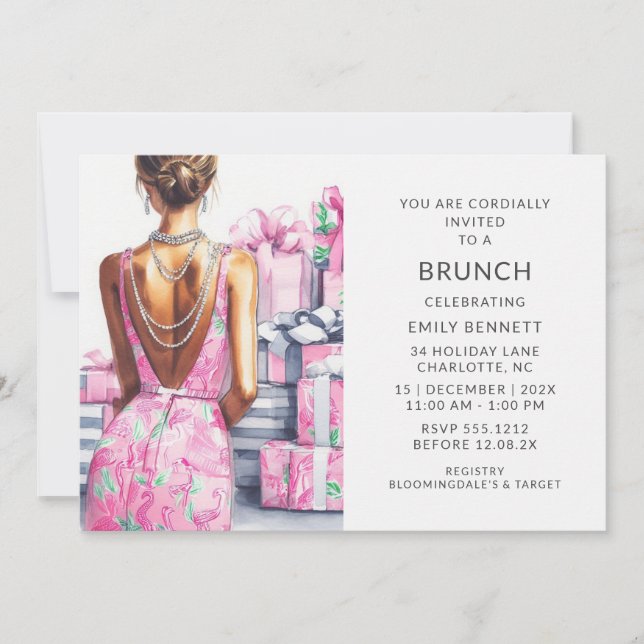 Elegant Boho Pink Brunch Einladung (Vorderseite)