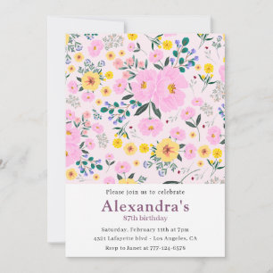 Elegant Boho Pink Floral 87. Geburtstag Einladung