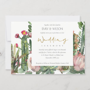 ELEGANT BOHO PINK FLORAL CACTI FOLIAGE WEDD EINLADUNG