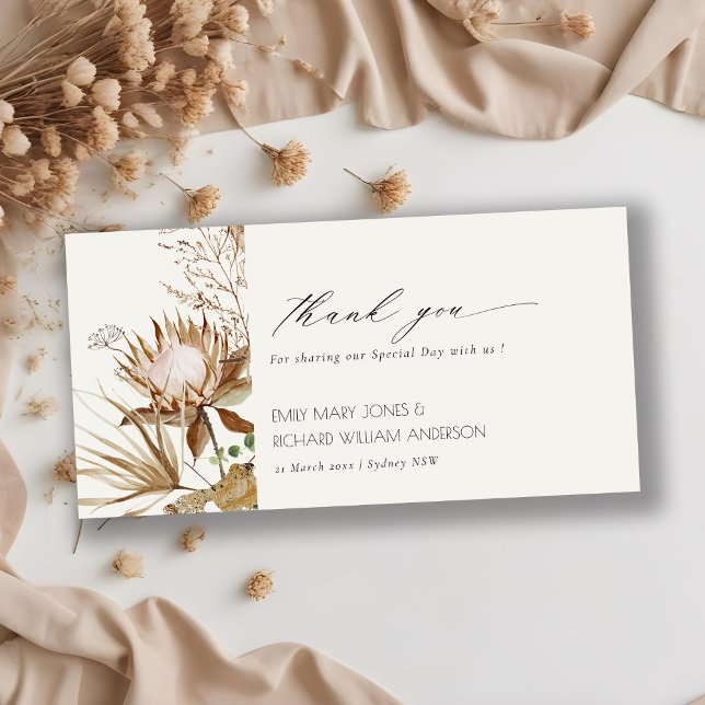 Elegant Boho Protea Dried Palm Floral Wedding Dankeskarte (Von Creator hochgeladen)