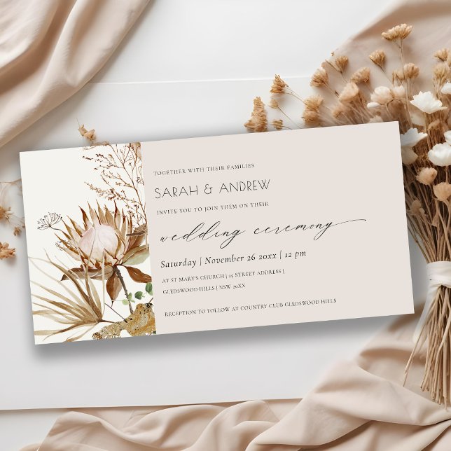 Elegant Boho Protea Dry Palm Floral Wedding Einlad Dankeskarte (Von Creator hochgeladen)