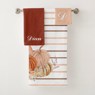 Elegant Boho Pumpkin Pampas Gras Personalisiert Badhandtuch Set