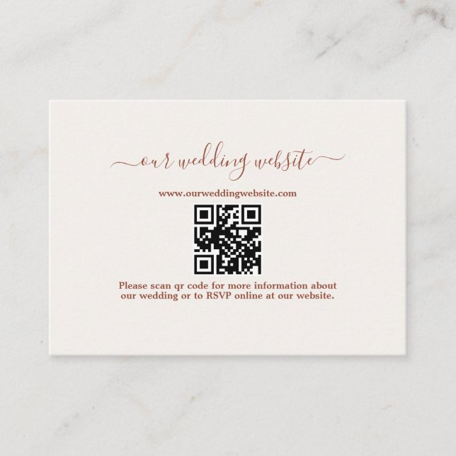Elegant Boho QR Code Terracotta Wedding Website Begleitkarte (Vorderseite)