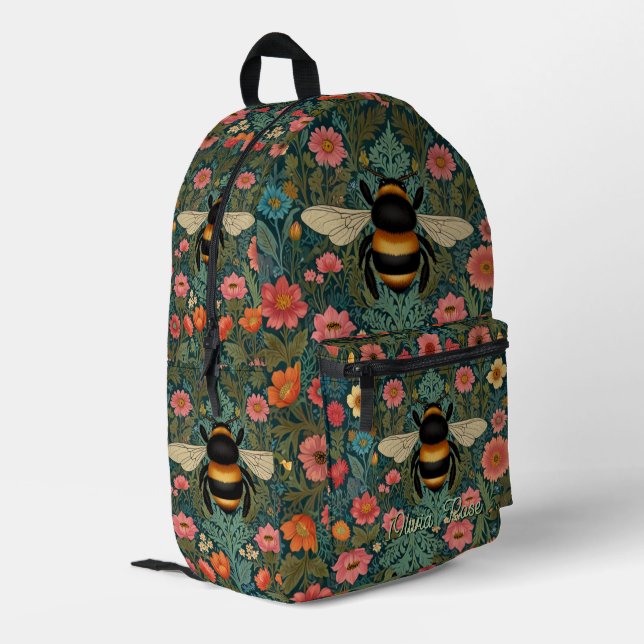 Elegant boho retro bumblebee spring florals  bedruckter rucksack (Rückseitige Ecke links)