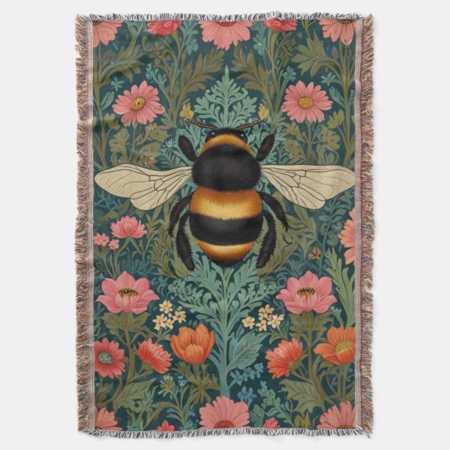 Elegant boho retro bumblebee spring florals  decke (Vorderseite Vertikal)