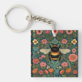 Elegant boho retro bumblebee spring florals  schlüsselanhänger