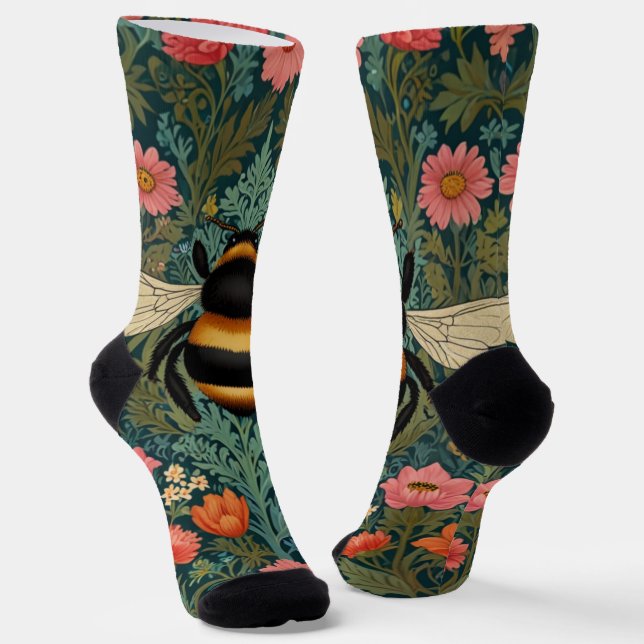 Elegant boho retro bumblebee spring florals  socken (Gewinkelt)