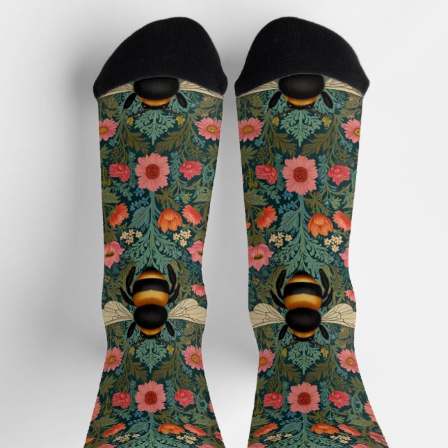 Elegant boho retro bumblebee spring florals  socken (Oben)