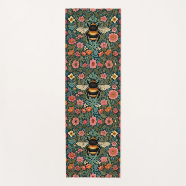Elegant boho retro bumblebee spring florals  yogamatte (Vorderseite)