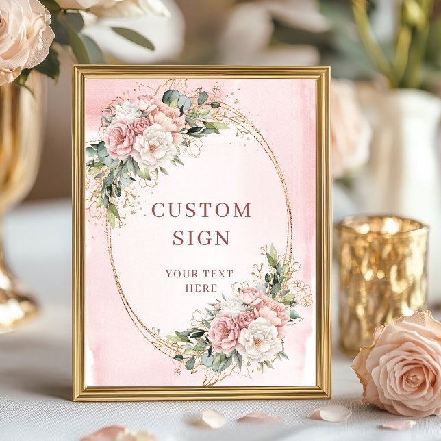 Elegant Boho Rose Gold Floral Custom Sign Poster (Rose gold floral birthday poster,
printable digital custom sign download,
baby shower bridal wedding)