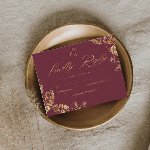Elegant Boho   RSVP-Karte für Burgund Herbst RSVP Karte